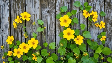 Yellow Nasturtium Blossoms on a Gray Wooden Fence