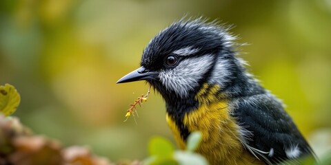 Young Coal Tit Searching for Food, Parus major - Wildlife Close-up