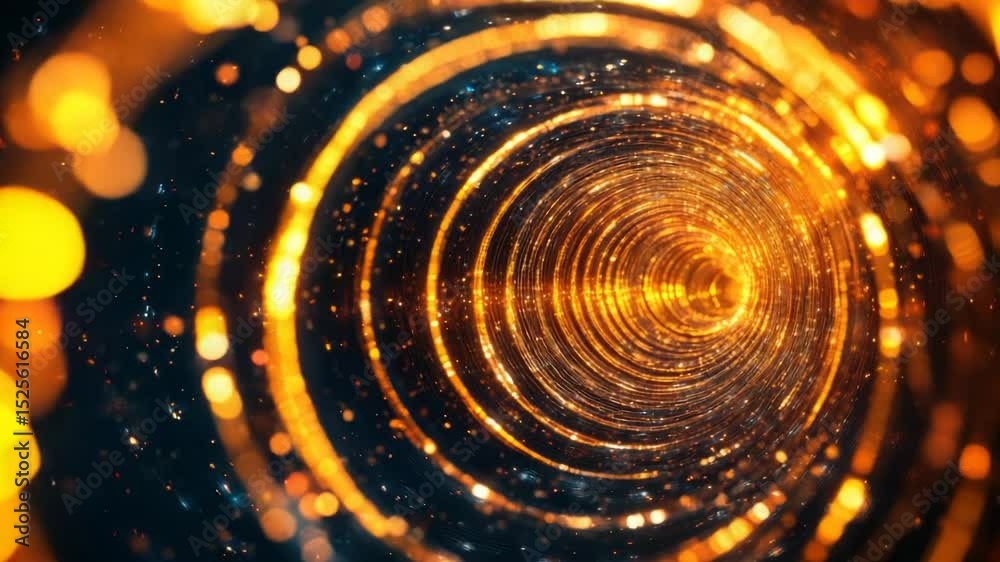 Poster a mesmerizing spiral of gold and black lights in a dark room, great for use as a background or accen