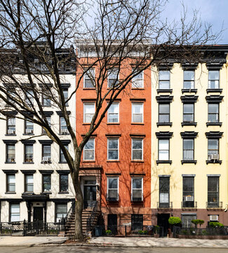 Historic homes on 10th Street in the East Village neighborhood of New York City