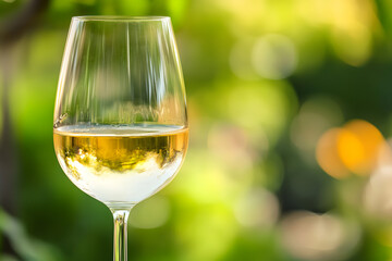 white wine tasting, chilled ice wine in a cold glass in summer