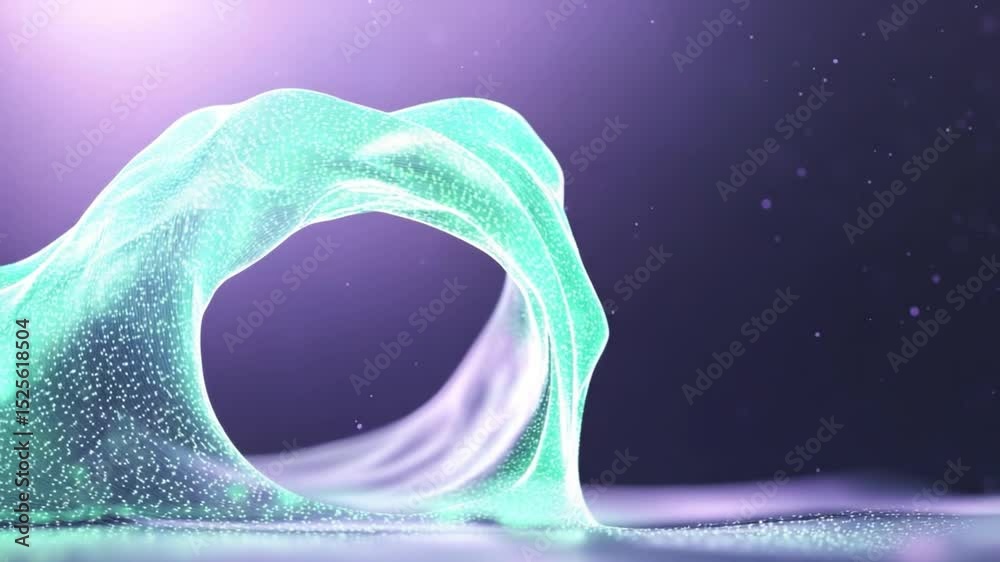 Poster Ethereal Formation: A mesmerizing artistic view captures a fluid, arch-shaped structure composed of countless particles, bathed in soft light and suggesting a sense of fluidity and mystery.