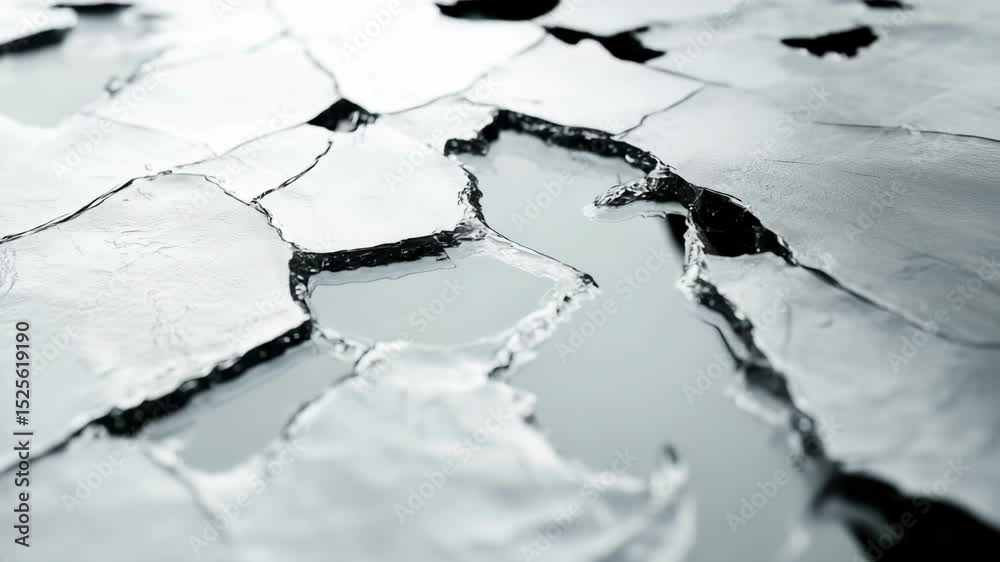 Poster a close-up view of the cracks on an icy surface, suitable for use in images about nature, winter sce