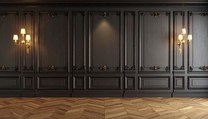 Fototapeta premium Dark, ornate room with wood flooring