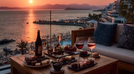 Sunset Wine Tasting Overlooking Sea: Romantic Date Night with Wine Glasses and Appetizers
