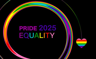 Pride Banner, LGBT background, Gay Pride 2025 Wave circle Rainbow Flag LGBTQIA template. Equality, Inclusivity. Pride Month. Colorful design element frame border vector isolated on black