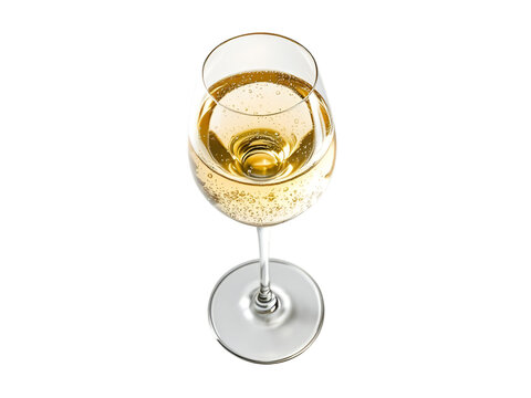 A top down view of a wine glass filled with sparkling white wine on a black background studio shot - Powered by Adobe