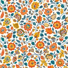 Vibrant Floral Pattern A Tapestry of Orange, Yellow, and Teal Flowers