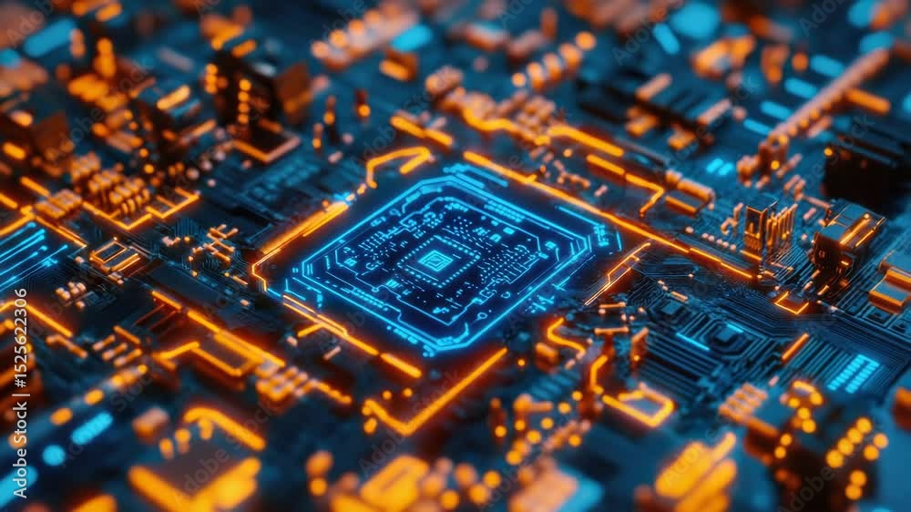 Poster Detailed view of a computer motherboard's components and circuitry