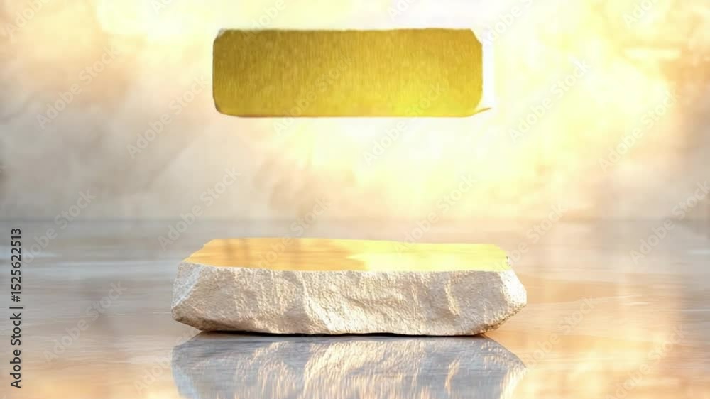 Poster golden element on stone: an elegant background that highlights the fusion of modern and natural with