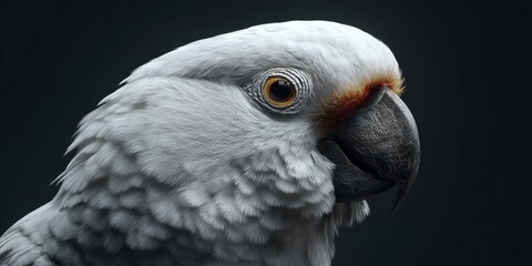 A beautiful grey and pink parrot with yellow eyes, looking directly at the camera.