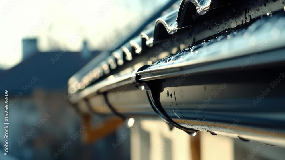 Poster A close-up shot of a gutter on the side of a building, suitable for architectural or construction purposes