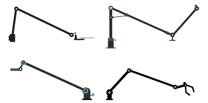 Industrial robotic arms vector illustration, mechanical automation equipment set - Powered by Adobe