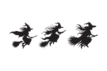 Flying Witch Halloween Silhouettes