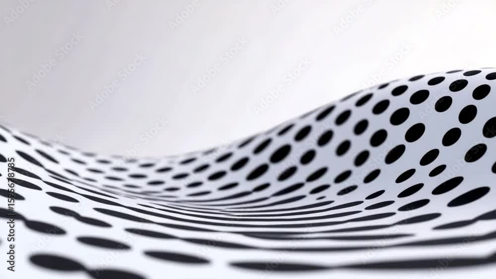 Poster Wave of Dots: An abstract composition featuring a fluid, wave-like form dotted with black spots, creating a dynamic and visually striking pattern against a neutral backdrop.