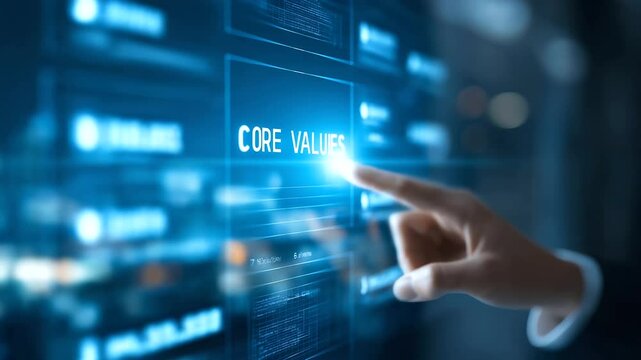 A business professional interacts with a digital ethics dashboard, analyzing data and insights.