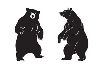Standing Bear Silhouette Vector Set Wild Animal Clipart Design