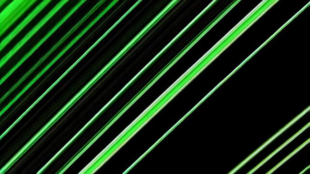 Bright neon green parallel stripes glowing against dark backdrop, flowing diagonal abstract background illustration with futuristic digital texture