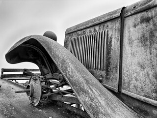 Rusty Fender And Running Board In Black And White