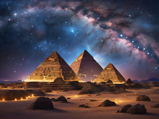 Starry sky and Egyptian pyramids