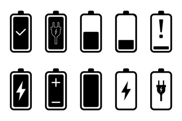 Battery fast charging features and issues icon set