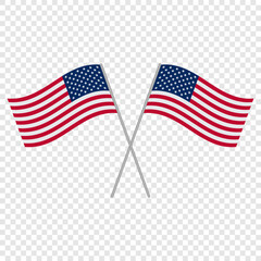 USA flags crossed. American flags on transparent background