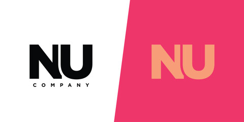 Letter N and U, NU logo design template. Minimal monogram initial based logotype.