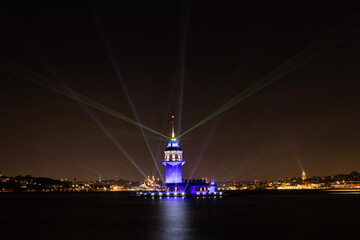 Maiden's Tower in Istanbul, Turkey. (Turkish Name: Kiz Kulesi). Beautiful evening view in Istanbul.