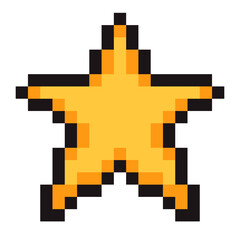 Pixel art star emoji in nostalgic 8 bit style isolated on white background. Perfect for retro games, user interface icons, pixel themed projects and celebratory graphics.