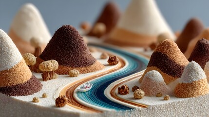 Miniature Landscape: Sugar Mountains, Candy River, Whimsical Edible Food Art