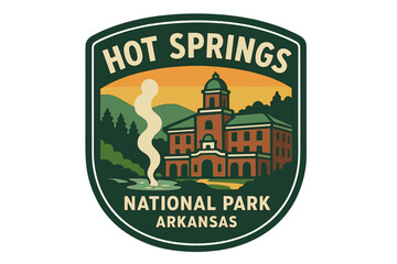 Arkansas hot springs logo design and hot springs national park logo vector patch illustration design