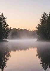 Fototapeta premium Tranquil lake at dawn with mist