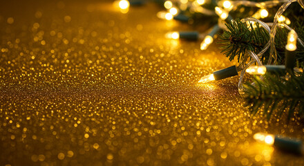 Festive golden background with christmas lights, perfect for holiday season and celebrations