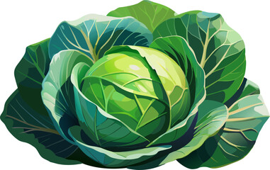 head of cabbage on the field. A round cabbage with green leaves on a white background 