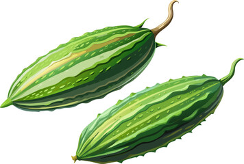 A ridge gourd with ridged surface on a white background