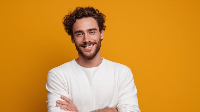 Happy young man with a beard posing for the camera.