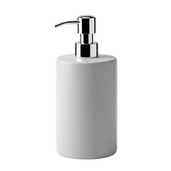 Fototapeta premium Premium matte ceramic cylindrical pump soap dispenser with chrome pump, in a transparent studio with soft, shadowless light, ultra-realistic commercial product photography concept
