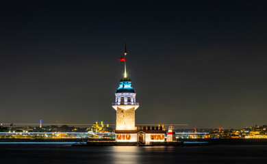 Maiden's Tower in Istanbul, Turkey. (Turkish Name: Kiz Kulesi). Beautiful evening view in Istanbul.