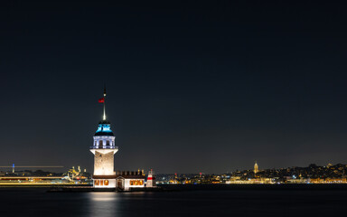 Maiden's Tower in Istanbul, Turkey. (Turkish Name: Kiz Kulesi). Beautiful evening view in Istanbul.
