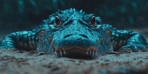 Fototapeta premium A close-up image of an alligator's face in murky water, highlighting the animal's natural habitat and its ability to blend into its environment.