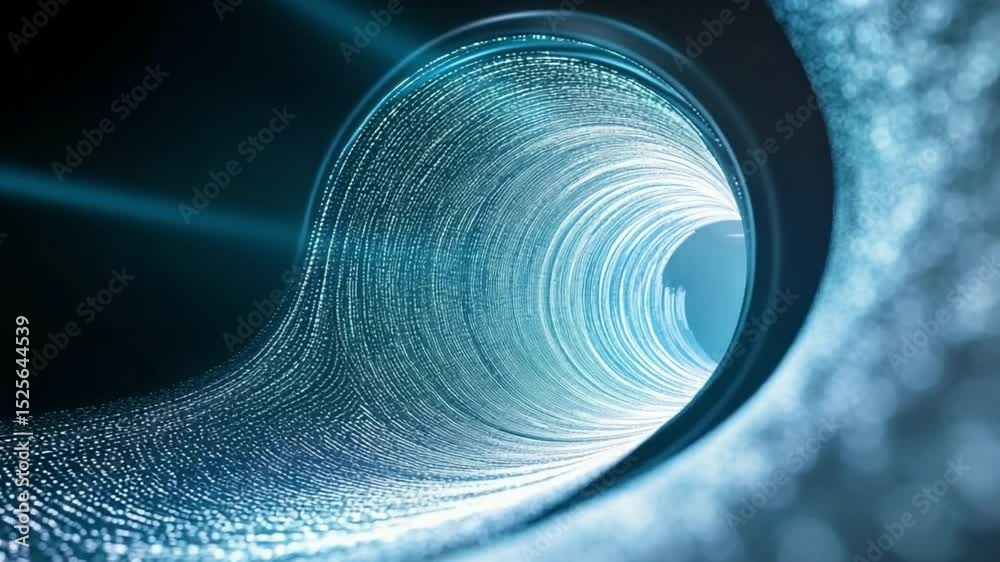 Poster ocean wave tunnel: abstract image of a swirling ocean wave forming a tunnel-like structure, with lig