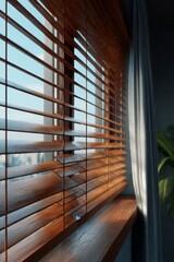 View from a window with closed blinds.