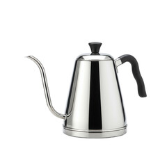Fototapeta premium Ultra-realistic polished stainless steel modern electric gooseneck kettle with slender spout and sleek handle on a transparent isolated background with no shadows, showcasing its minimalist design,