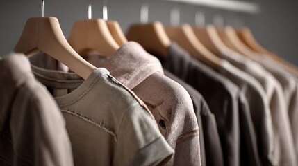Clothes on hangers in a row.