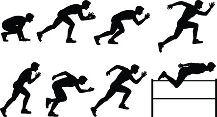 Silhouette Icons of Running and Track Activities: Sprinting, Jumping, and Hurdling Poses