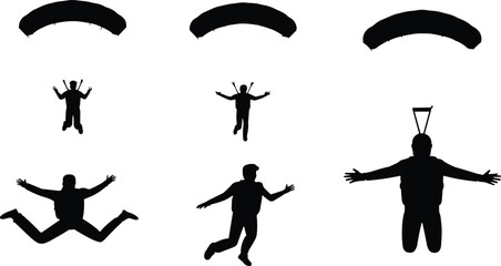 Silhouette Illustrations of Parachute Jumping: Skydiving, Freefall, and Extreme Sports Poses