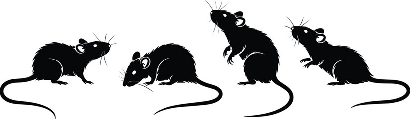 Mouse Silhouettes: Whiskered Rodent Illustrations in Various Poses for Design and Illustration