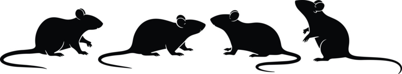 Mouse Silhouettes: Rodent Illustrations in Various Poses for Design and Illustration