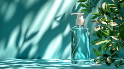 Transparent bottle isolated on fresh background illuminated by natural light