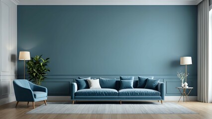 Serene Teal Living Room Interior Design Elegant Sofa, Walls, and Decor